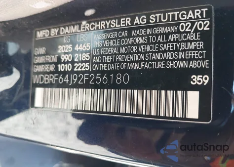 2002 Mercedes-Benz C 320 from USA, damaged, VIN WDBRF64J92F256180